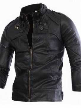 Standard Stativ Krage Vanlig Slim European Leather Jacket