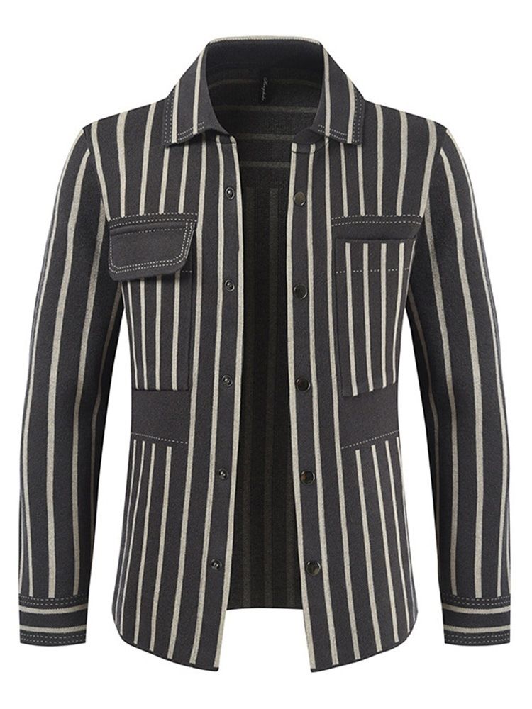 Stripe Lapel Pocket Fashion Slim Jacket