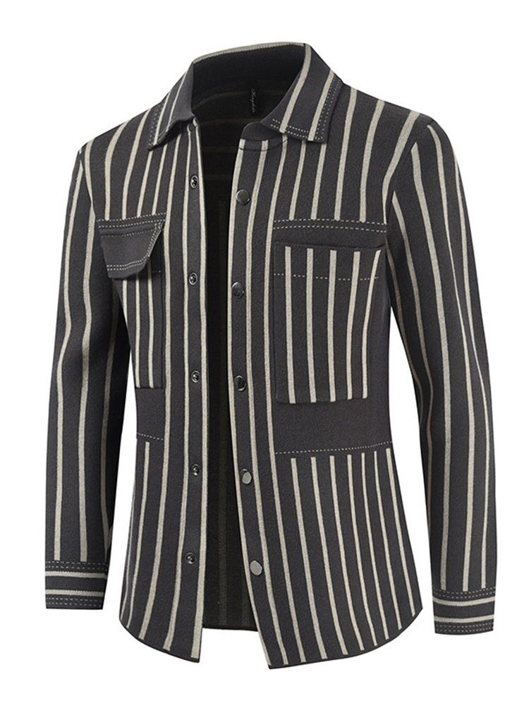 Stripe Lapel Pocket Fashion Slim Jacket