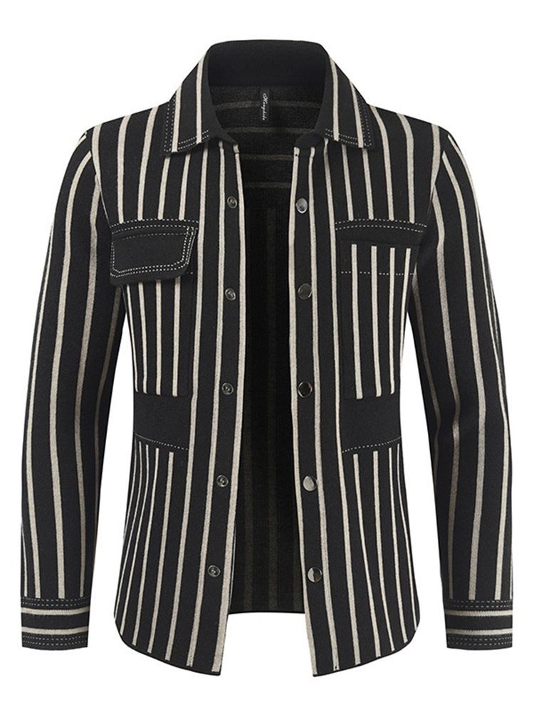 Stripe Lapel Pocket Fashion Slim Jacket