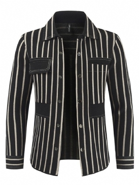 Stripe Lapel Pocket Fashion Slim Jacket