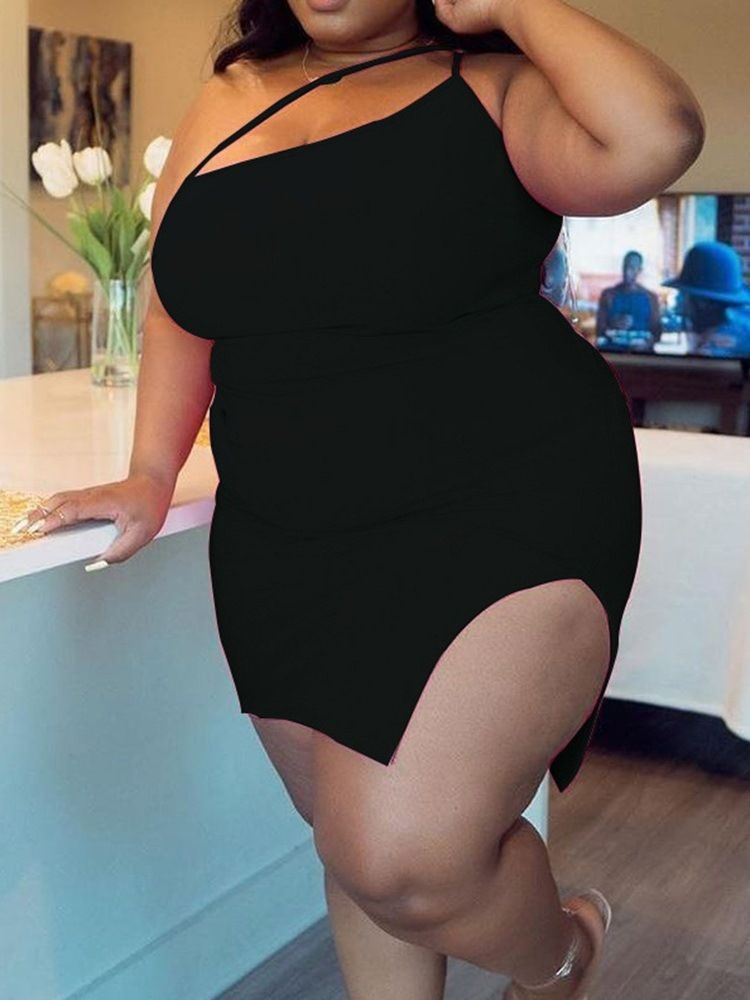 Ärmlös Split Above Knee Bodycon Klänning Plus Size