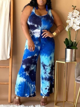 Avslappnad Hellängdstryck För Kvinnor Med Smala Breda Ben Jumpsuit Plus Size