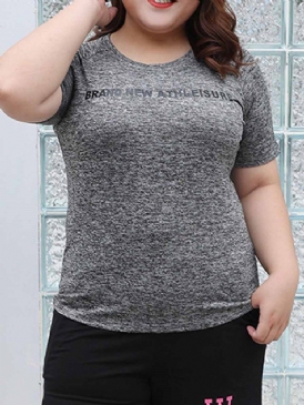 Damer I Plus Size Print Letter Kortärmade Sport Toppar