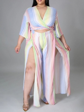 Fashion Stripe Byxor Tvådelade Sets Dambyxor Set Plus Size