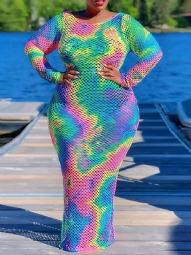 Golvlång Långärmad Rygglös Bodycon Klänning Plus Size