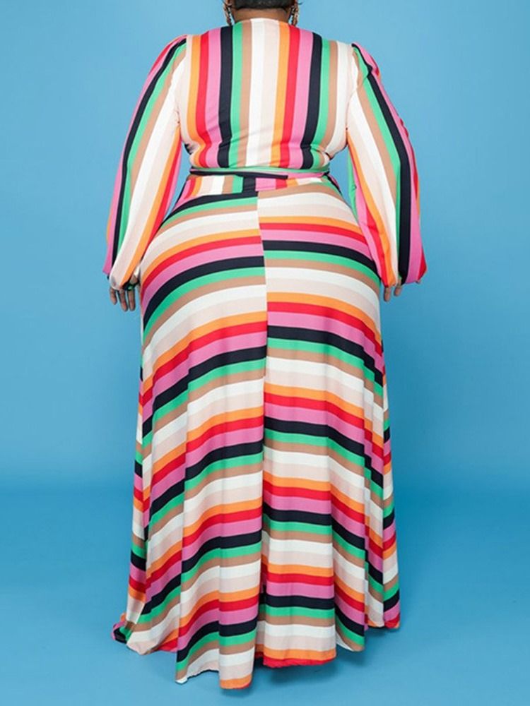 Kjol Stripe Western V-Ringad Tvådelad Uppsättning Kvinnors Klänning Set Plus Size