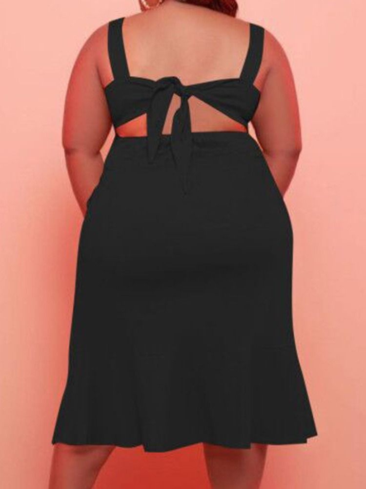 Knapp Ärmlös Fyrkantig Hals Enkel Bodycon Klänning Plus Size