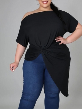 Lång Kortärmad Rundhalsad Slimmad Västerländsk T-Shirt Plus Size