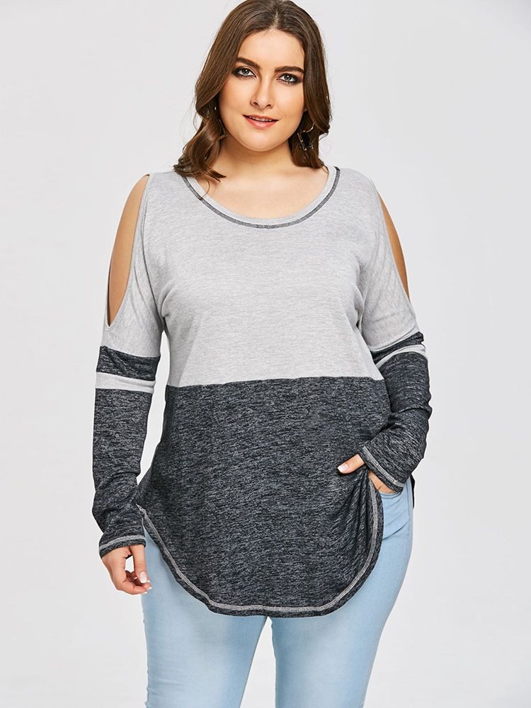 Mellanlångt Färgblock Plus Size Slim T-Shirt