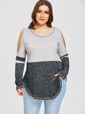 Mellanlångt Färgblock Plus Size Slim T-Shirt