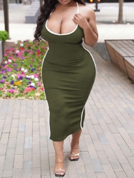 Mid-Calf Sleeveless Backless Color Block Bodycon Klänning Plus Size