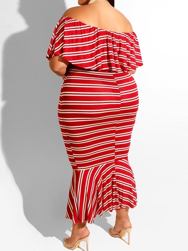 Off Shoulder Patchwork Mid-Calf Fashion Stripe Mermaid Bodycon Klänning