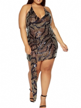 Paljetter Above Knee Ärmlös Western Bodycon Klänning Plus Size