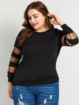 Patchwork Mesh Plus Size Casual T-Shirt