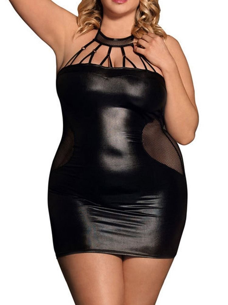 Patchwork Rund Hals Ärmlös Sexig Bodycon Klänning Plus Size