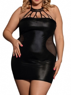 Patchwork Rund Hals Ärmlös Sexig Bodycon Klänning Plus Size