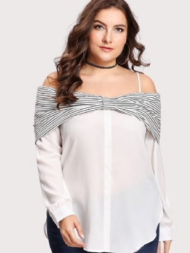 Patchwork Stripe Mid-Length Plus Size Blus