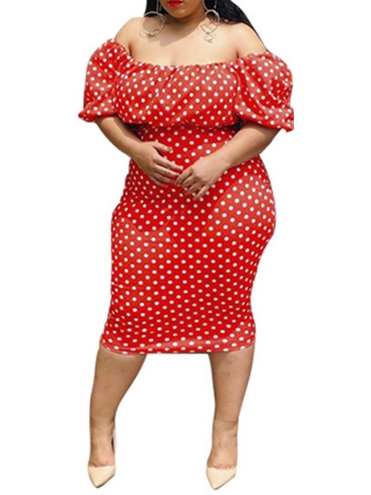 Pencil Off Shoulder Half Sleeve Polka Dots Klänning