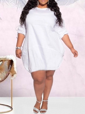 Plus Size Above Knee Rundhalsad Långärmad Vanlig Casual Klänning