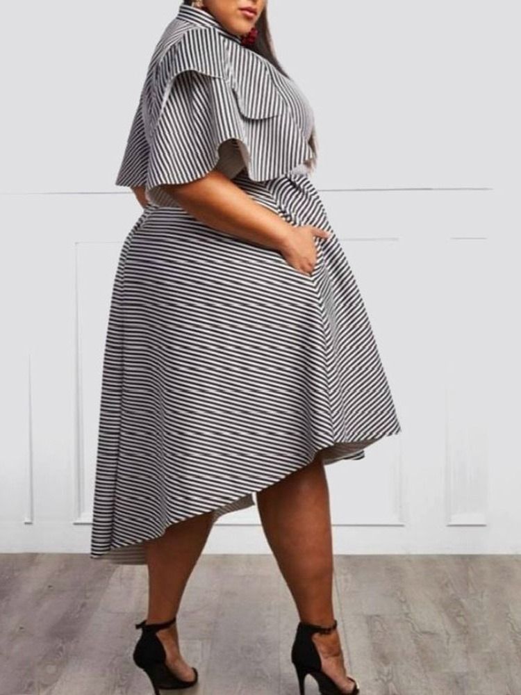 Plus Size Asymmetric Ruffles Randig Volanger Klänning