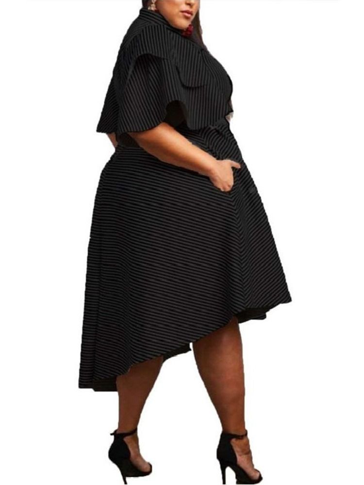 Plus Size Asymmetric Ruffles Randig Volanger Klänning