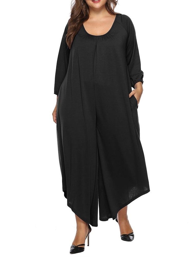 Plus Size Asymmetrisk Spets Vanlig Jumpsuit Med Lösa Breda Ben