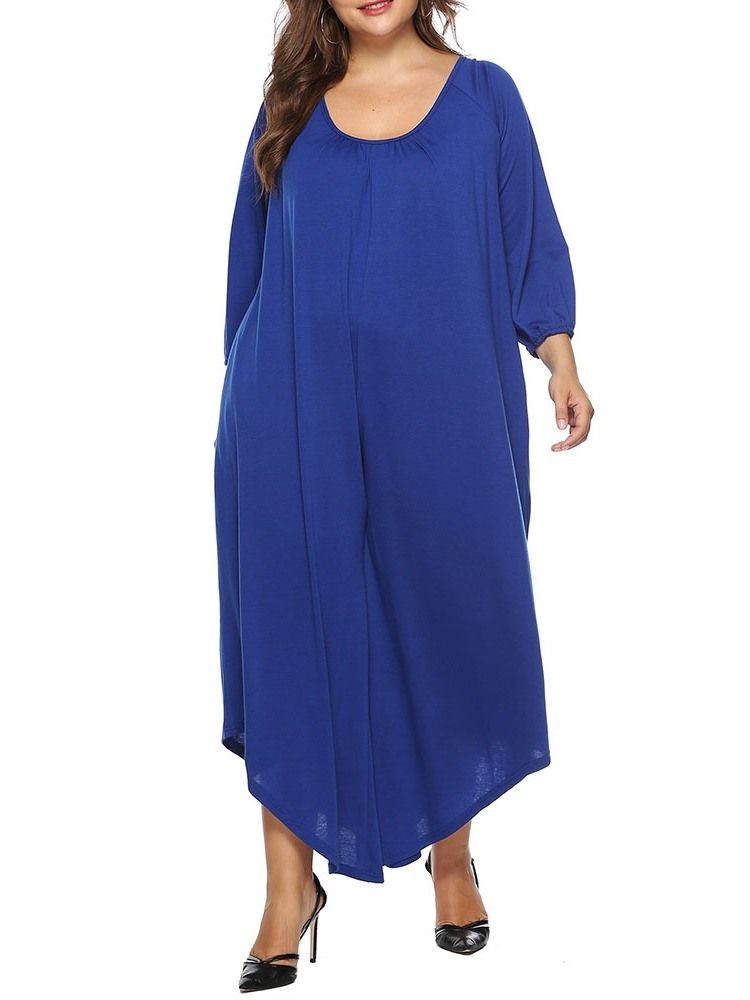 Plus Size Asymmetrisk Spets Vanlig Jumpsuit Med Lösa Breda Ben