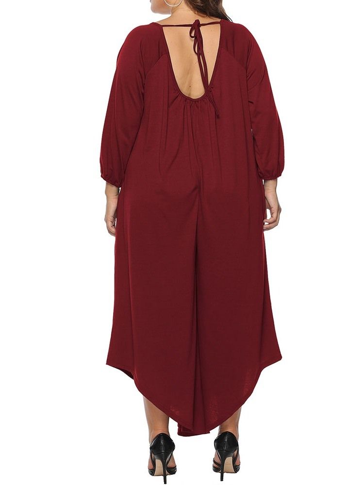 Plus Size Asymmetrisk Spets Vanlig Jumpsuit Med Lösa Breda Ben