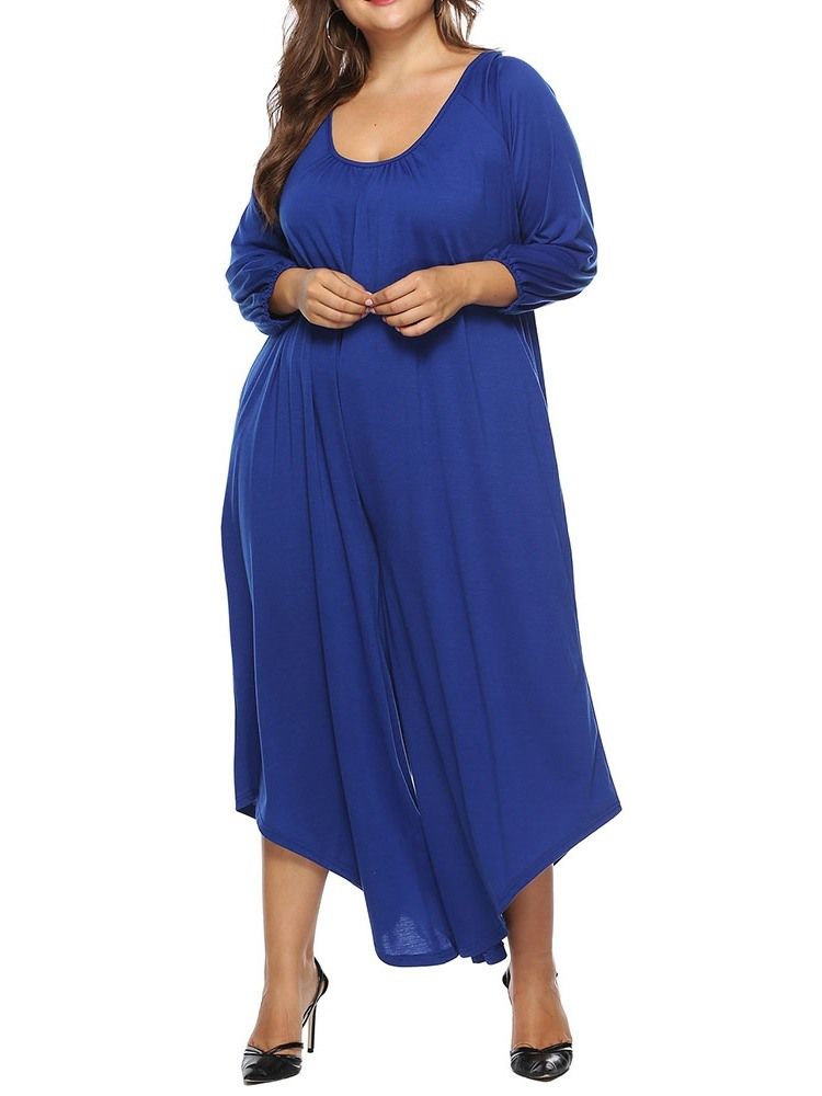 Plus Size Asymmetrisk Spets Vanlig Jumpsuit Med Lösa Breda Ben