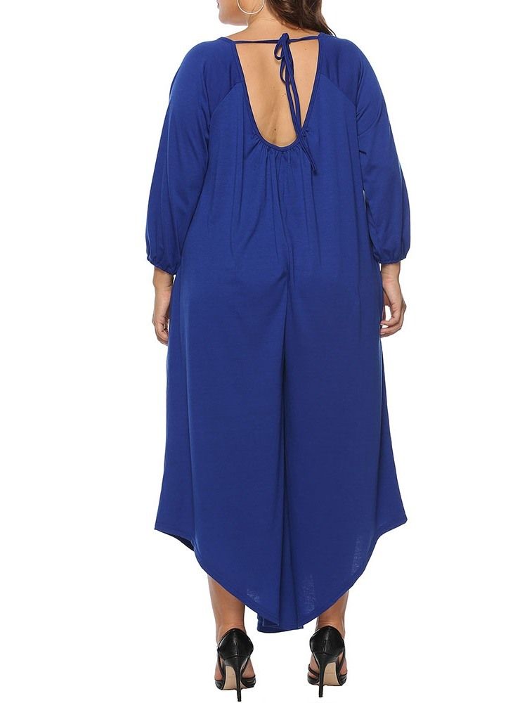 Plus Size Asymmetrisk Spets Vanlig Jumpsuit Med Lösa Breda Ben