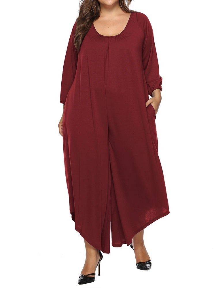 Plus Size Asymmetrisk Spets Vanlig Jumpsuit Med Lösa Breda Ben