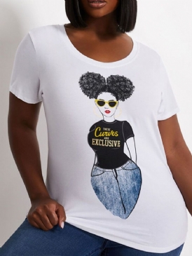 Plus Size Character Kortärmad T-Shirt Med Rund Hals