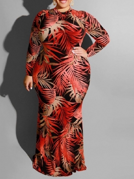 Plus Size Golvlång Ihålig Långärmad Bodycon Vanlig Klänning