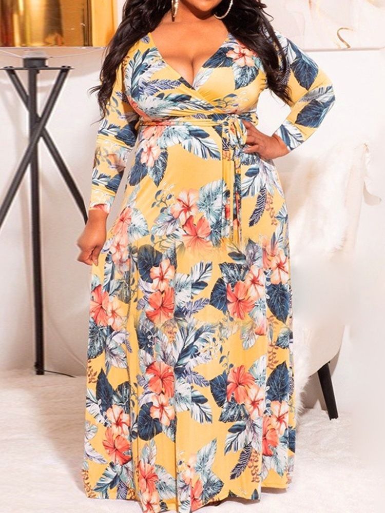 Plus Size Golvlång Spets Långärmad Modetröja