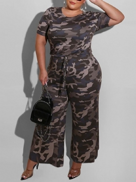 Plus Size Print Full Längd Kamouflage Jumpsuit Med Breda Ben