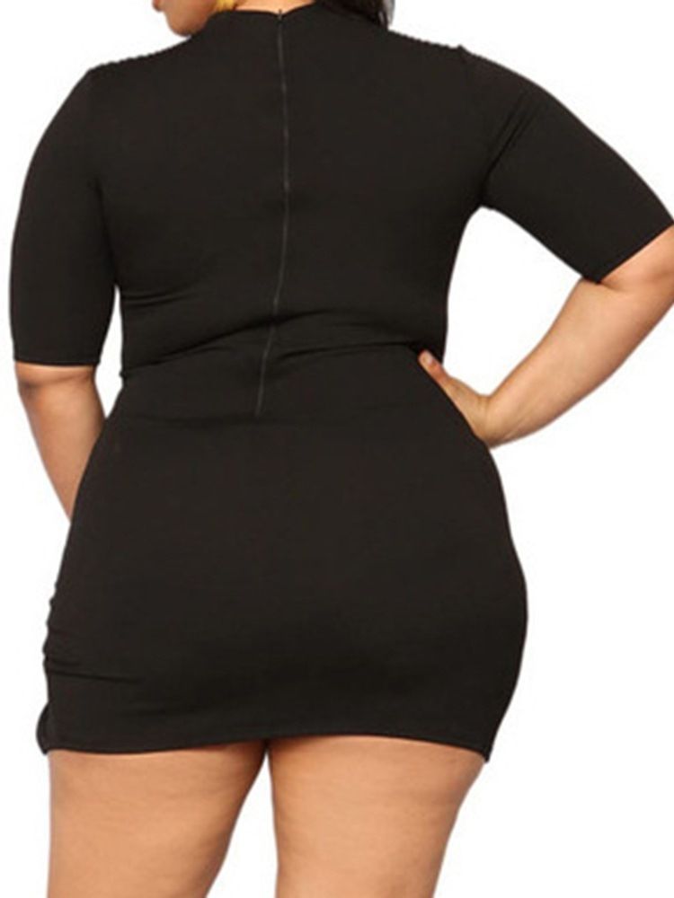 Plus Size Split Above Knee Turtleneck Vanlig Koreansk Klänning