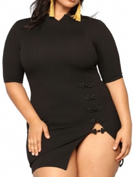 Plus Size Split Above Knee Turtleneck Vanlig Koreansk Klänning