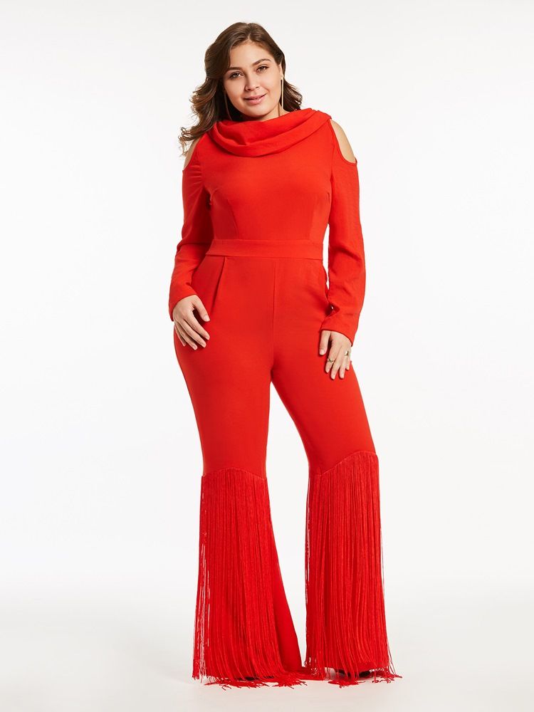 Plus Size Tofs Wide Leg Cold Shoulder Jumpsuit För Kvinnor