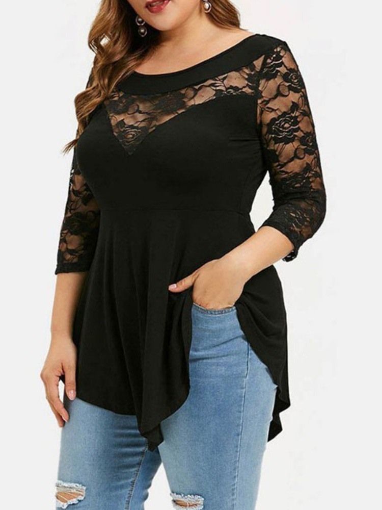 Plus Size Trekvartsärm Mellanlång Casual Fall T-Shirt