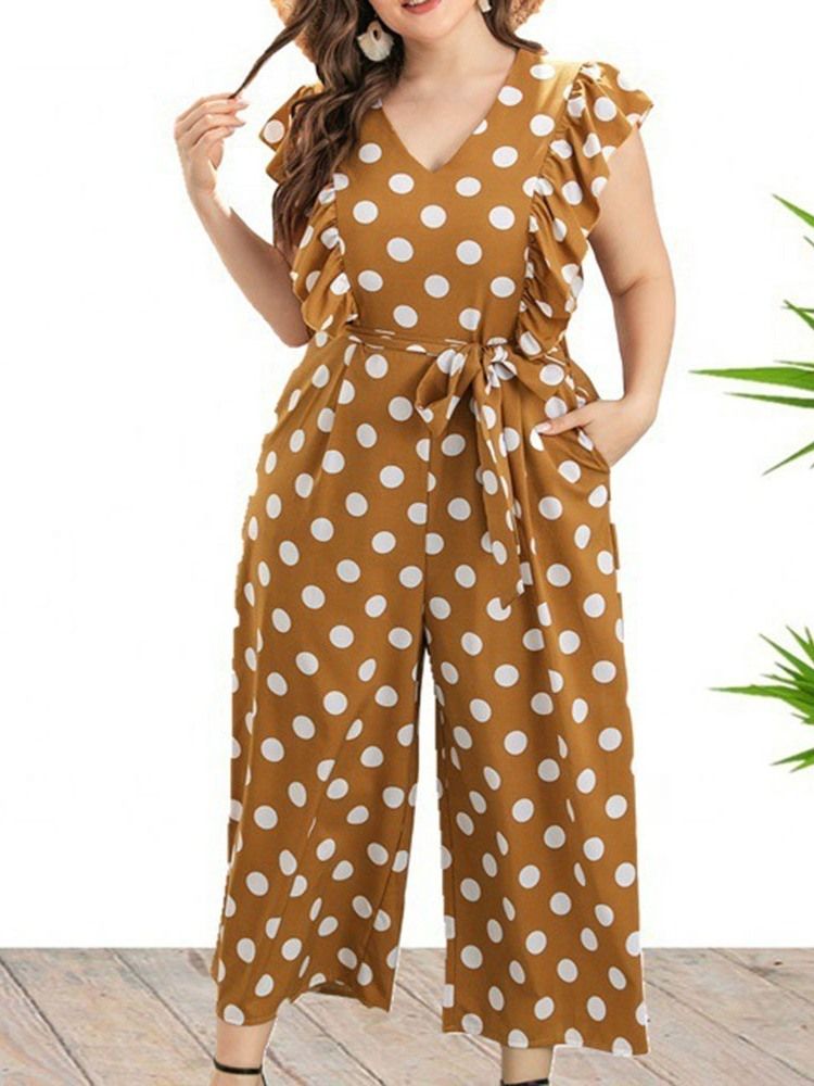 Polka Dots Ankellängd Office Lady Dam Jumpsuit Plus Size