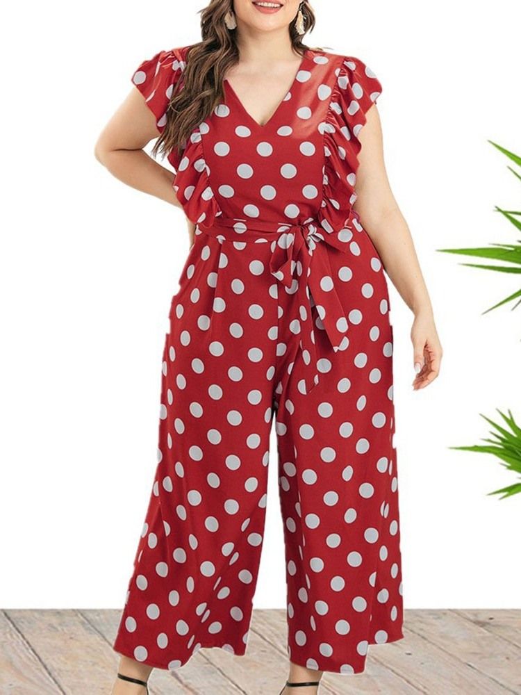 Polka Dots Ankellängd Office Lady Dam Jumpsuit Plus Size