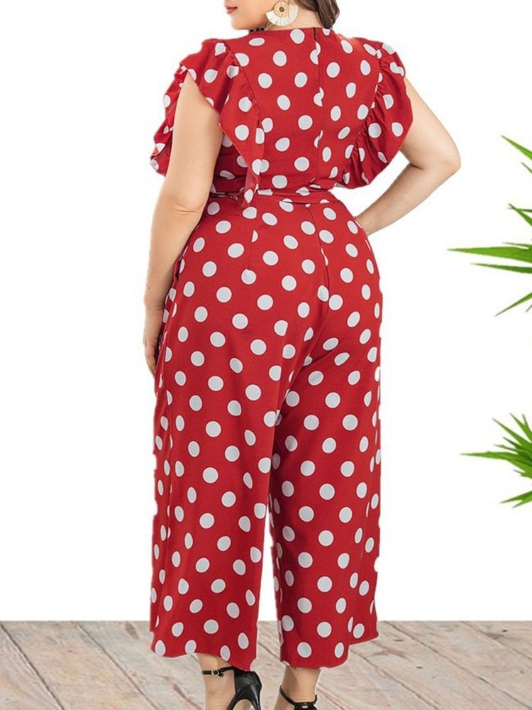 Polka Dots Ankellängd Office Lady Dam Jumpsuit Plus Size