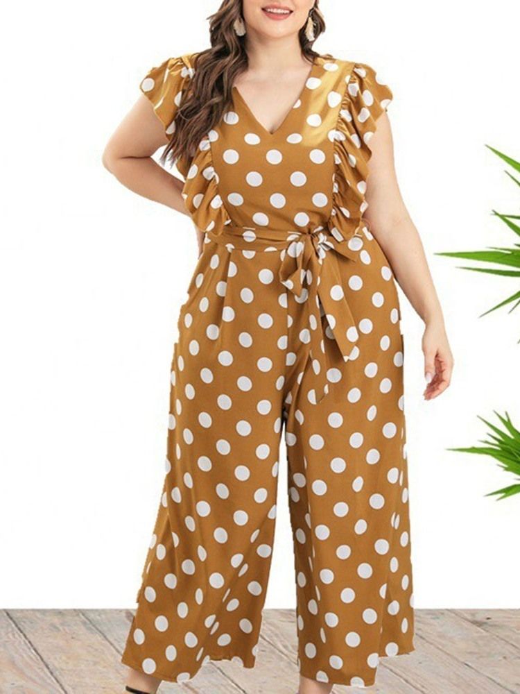 Polka Dots Ankellängd Office Lady Dam Jumpsuit Plus Size