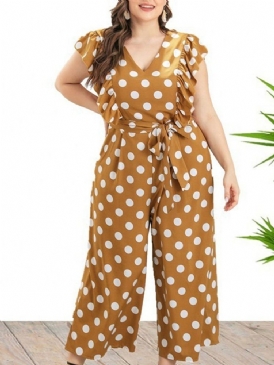 Polka Dots Ankellängd Office Lady Dam Jumpsuit Plus Size