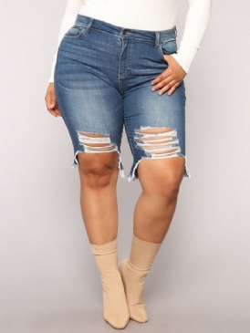 Skinny Ripped Shorts I Plus Size Plain Zipper