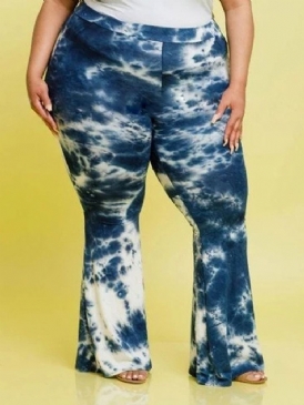 Slim Print Full Längd Dam Casual Byxor Plus Size