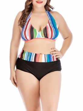 Stripe Color Block Plus Size Sexig Baddräkt