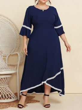 Trekvartsärm Ankellång Rund Hals Color Block Maxiklänning Plus Size