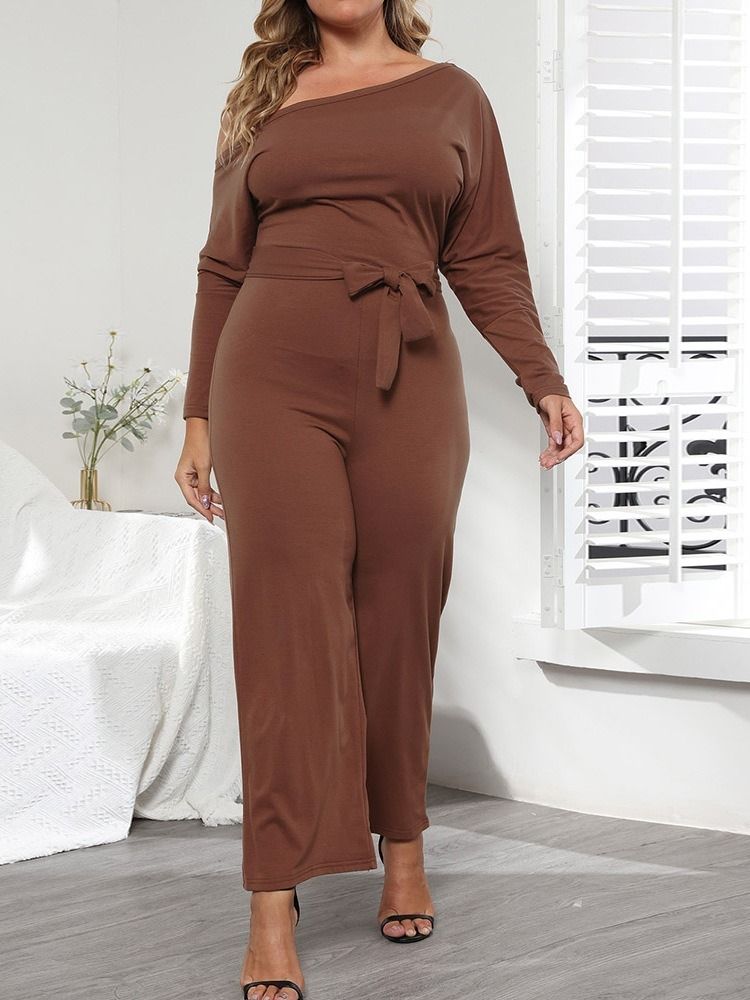 Vanlig Asymmetrisk Dam Fullängd Slimmad Rak Jumpsuit Plus Storlek